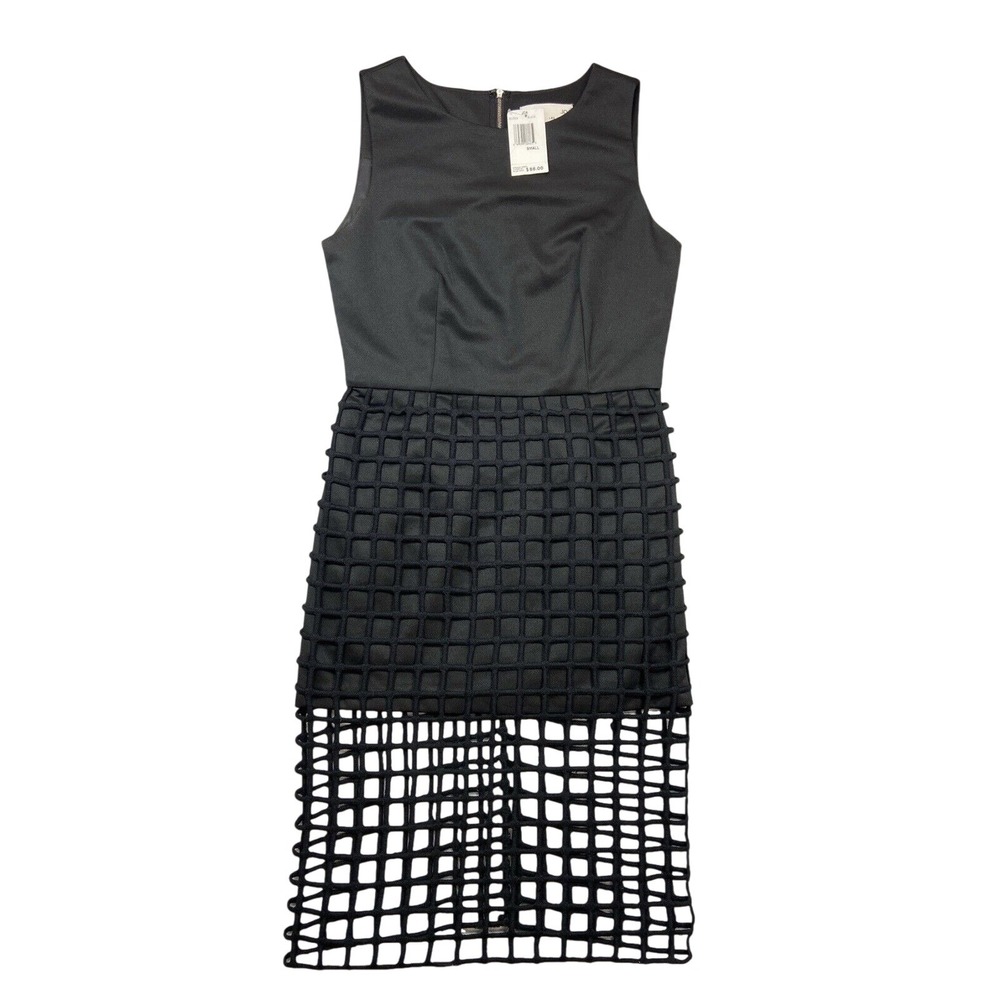 JOA Dress Womens Small Black Geometric Lattice Sheath Midi Sleeveless Party